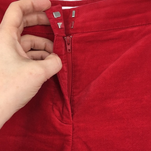 RSVP By Talbots Pants Womens 4 Red Velvet Cotton Skinny‎ Leg Ruffle - Picture 3 of 13